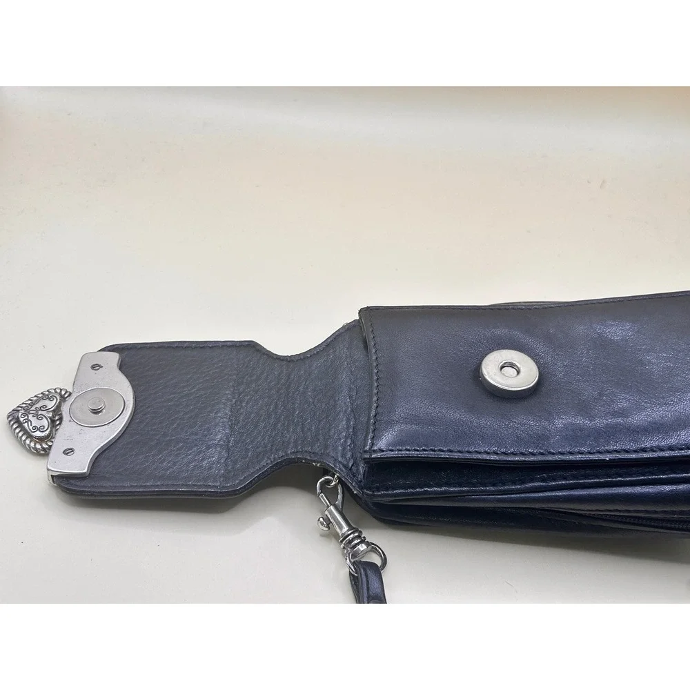 Brighton‎ Black Brown Croc Leather Crossbody Phone Bag Silver/Gold Heart - Picture 4 of 12